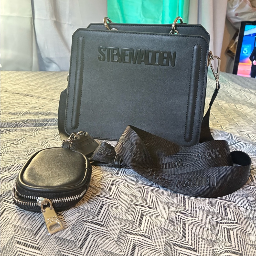 Steve Madden Charcoal Messenger Bag with Pouch